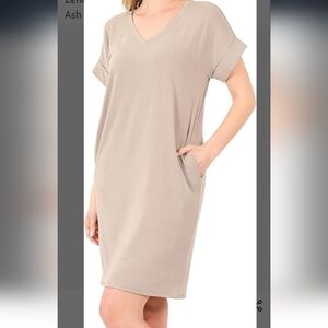 Zenana Rolled Short Sleeve V Neck T-shirt Dress